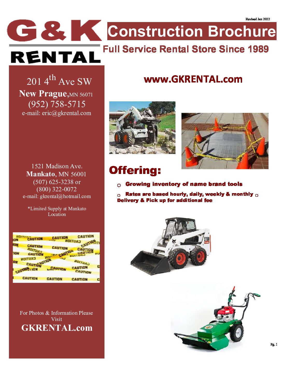 Construction Equipment - Rent today with G & K Event Rentals