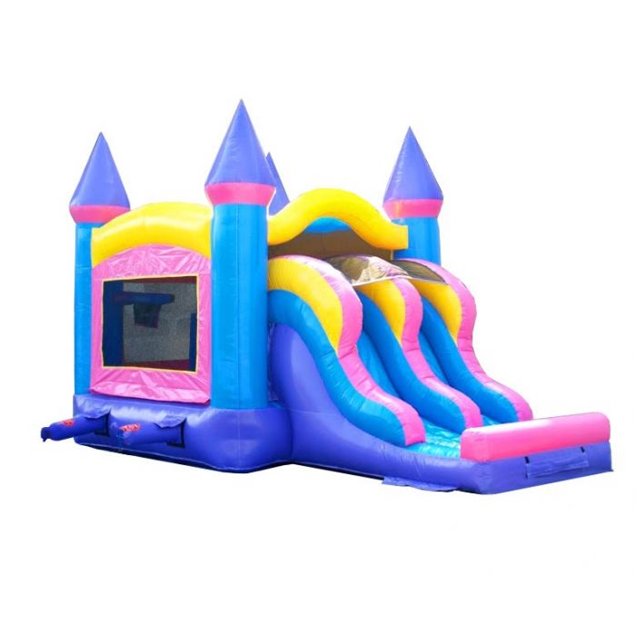 Pink Bounce House Double Lane Slide